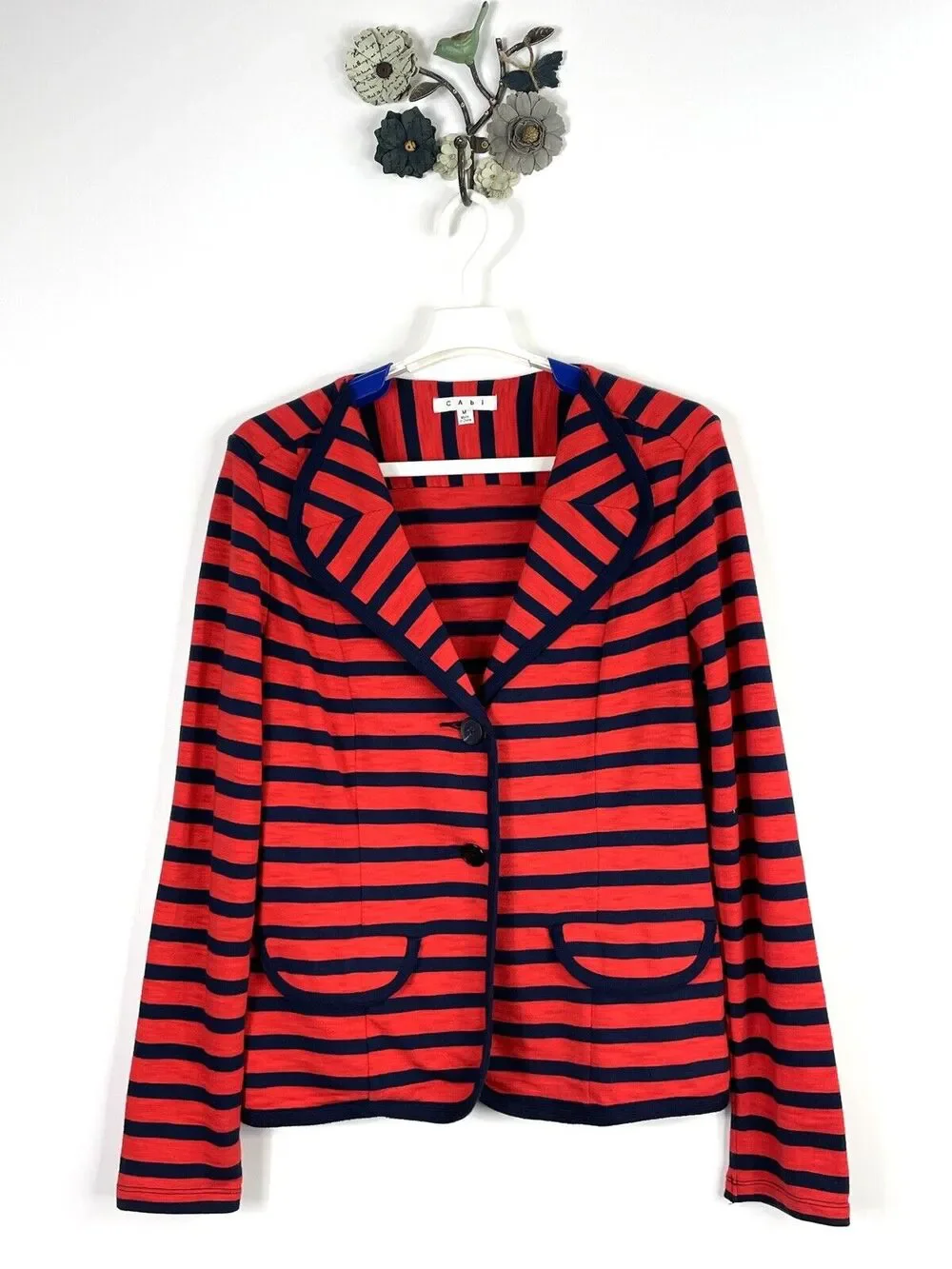 CAbi Yacht Club Jacket Blazer Red/Navy Striped Nautical Style 224 Women's Medium